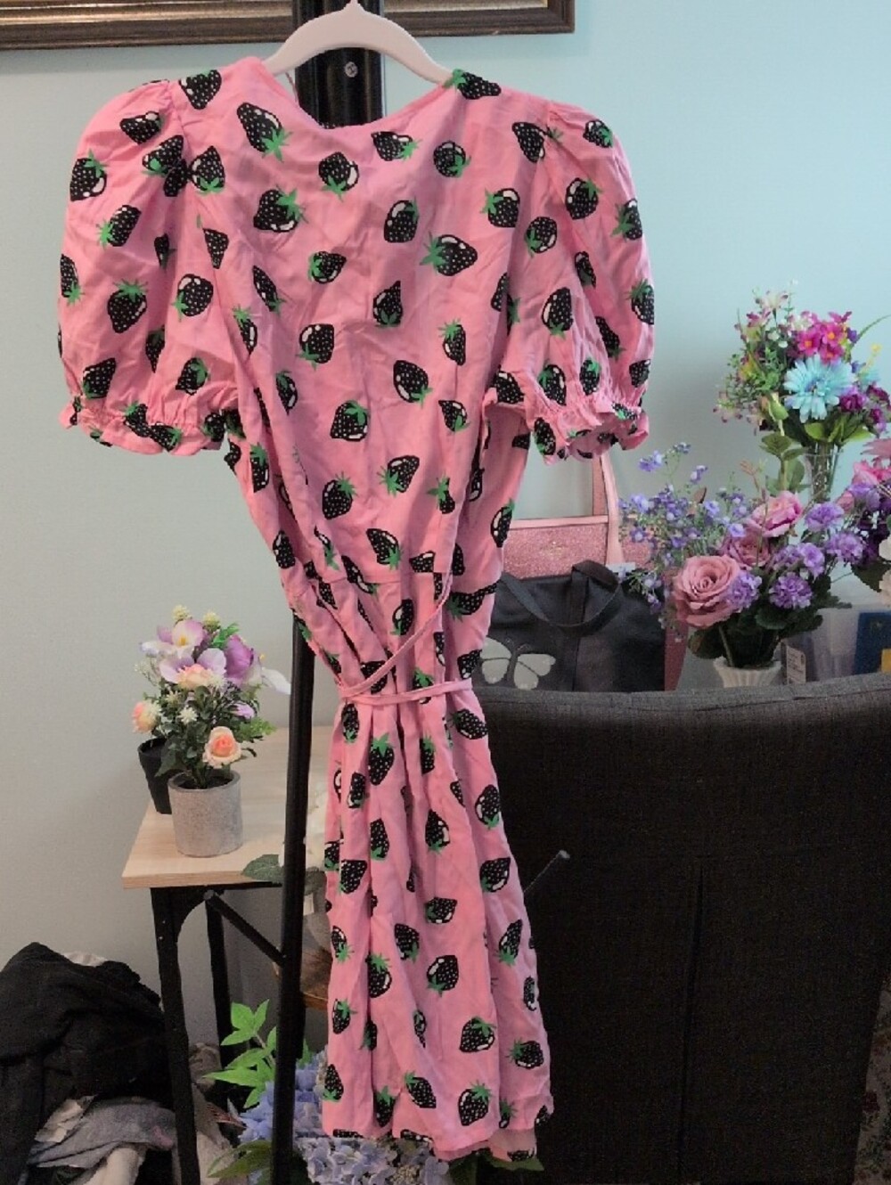 Monki Pink Strawberry-Print Wrap Dress - Picture 5 of 5
